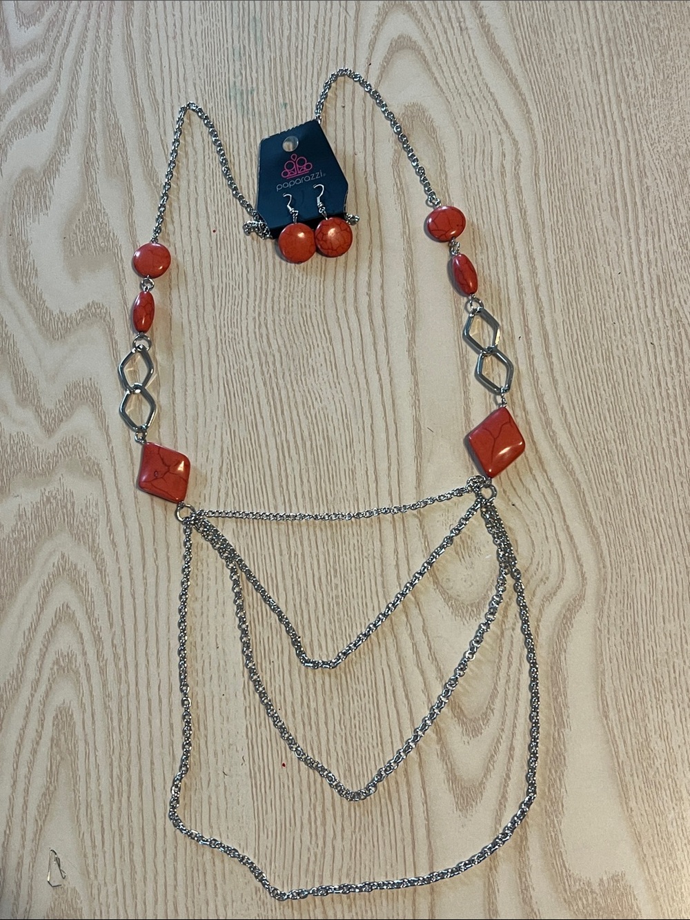 Paparazzi Silver-Tone Layered Necklace with Orange Bead Accents
